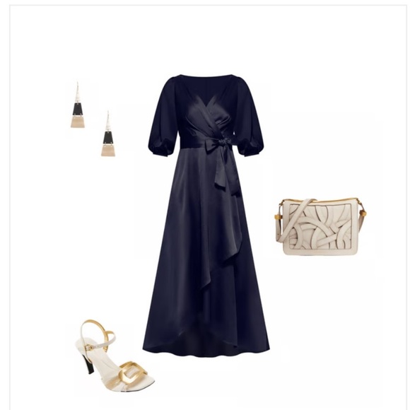 DNKY by Donna Karan 3/4 balloon sleeve v neck faux wrap gown - Picture 5 of 11